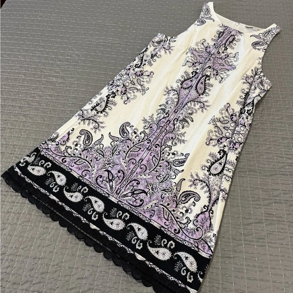 LOFT Cream and Purple Paisley Dress - Picture 1 of 3